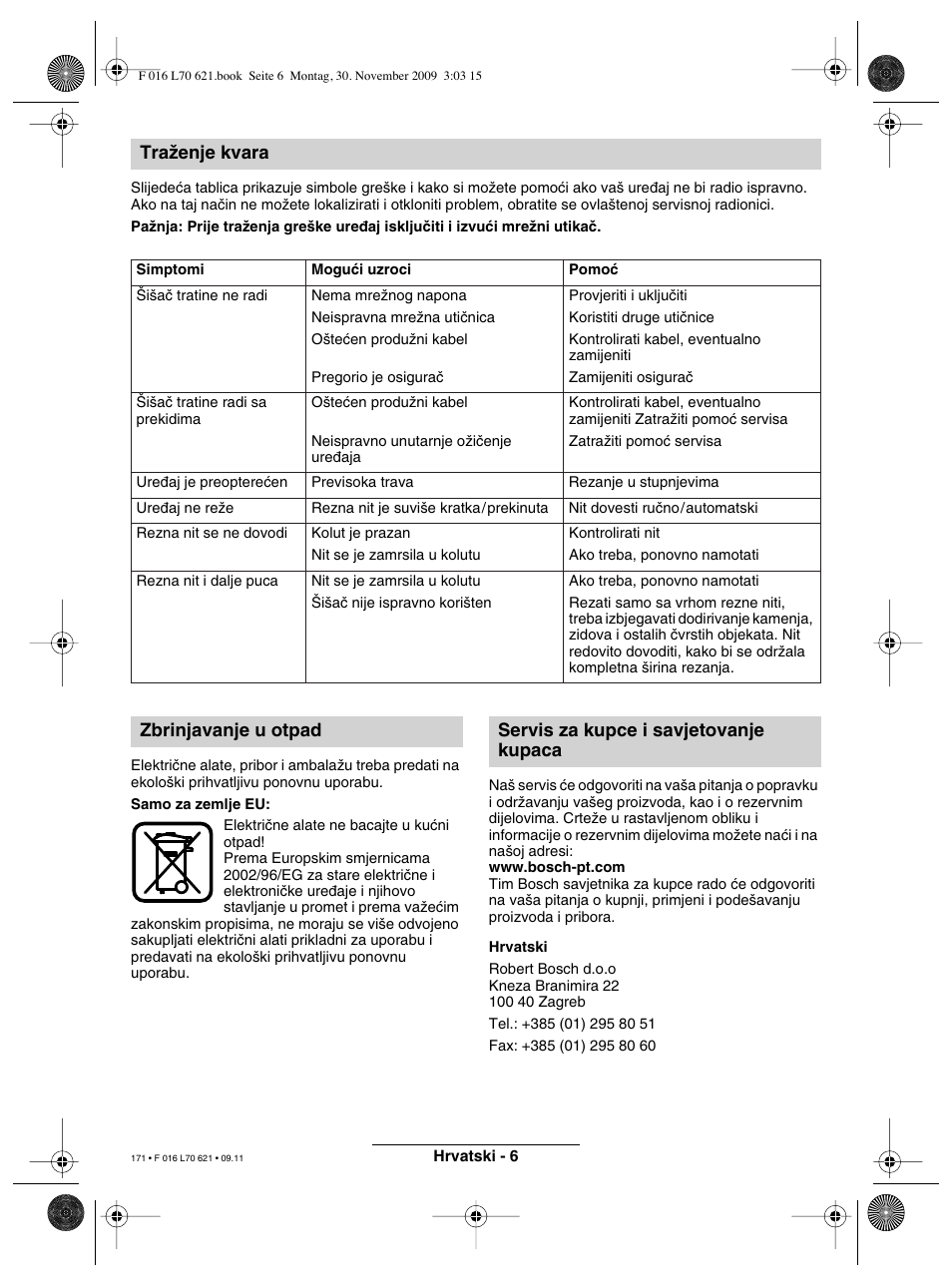 Traïenje kvara | Bosch ART 23 Combitrim User Manual | Page 171 / 194