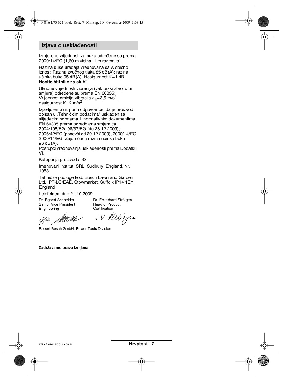 Izjava o uskla∂enosti | Bosch ART 23 Combitrim User Manual | Page 172 / 194