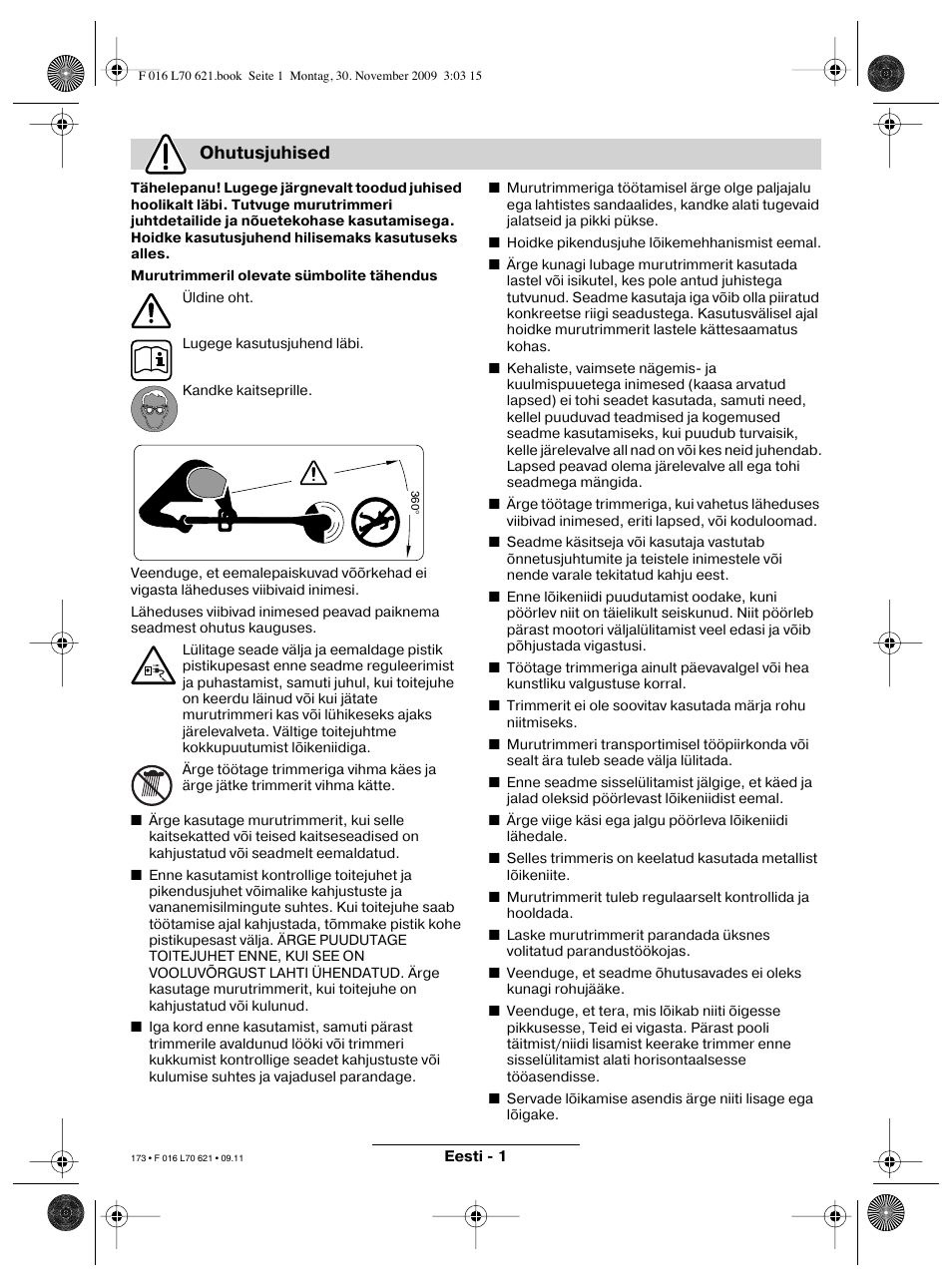 Ohutusjuhised | Bosch ART 23 Combitrim User Manual | Page 173 / 194