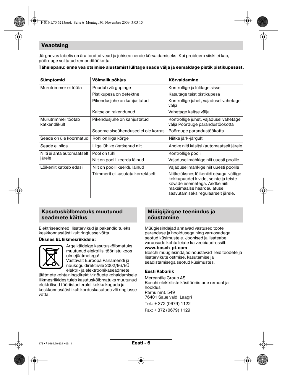 Veaotsing | Bosch ART 23 Combitrim User Manual | Page 178 / 194