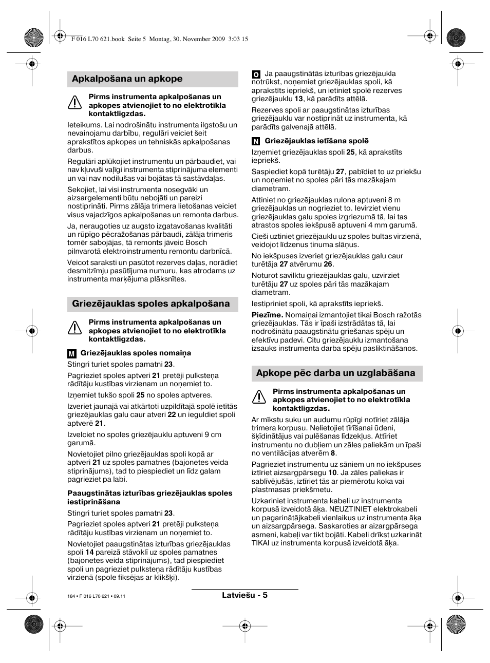 Apkope pēc darba un uzglabāšana | Bosch ART 23 Combitrim User Manual | Page 184 / 194