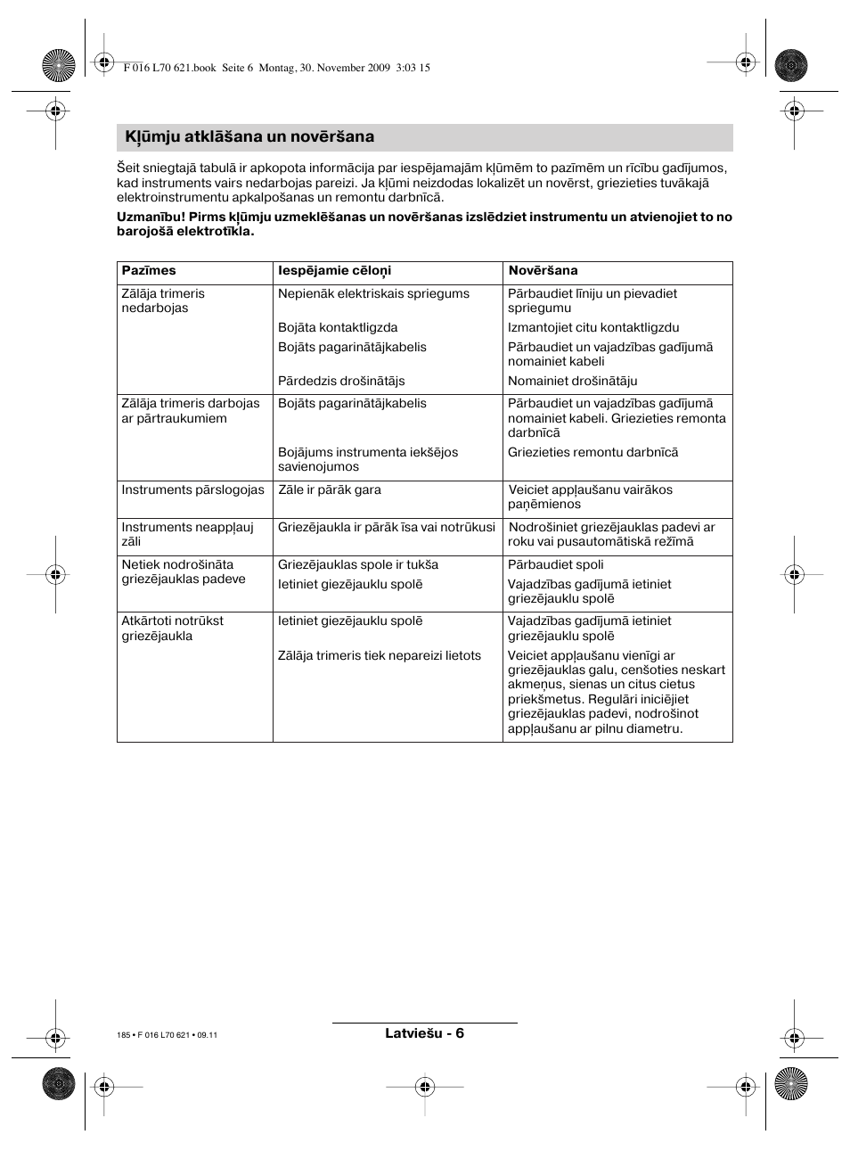 K ūmju atklāšana un novēršana | Bosch ART 23 Combitrim User Manual | Page 185 / 194