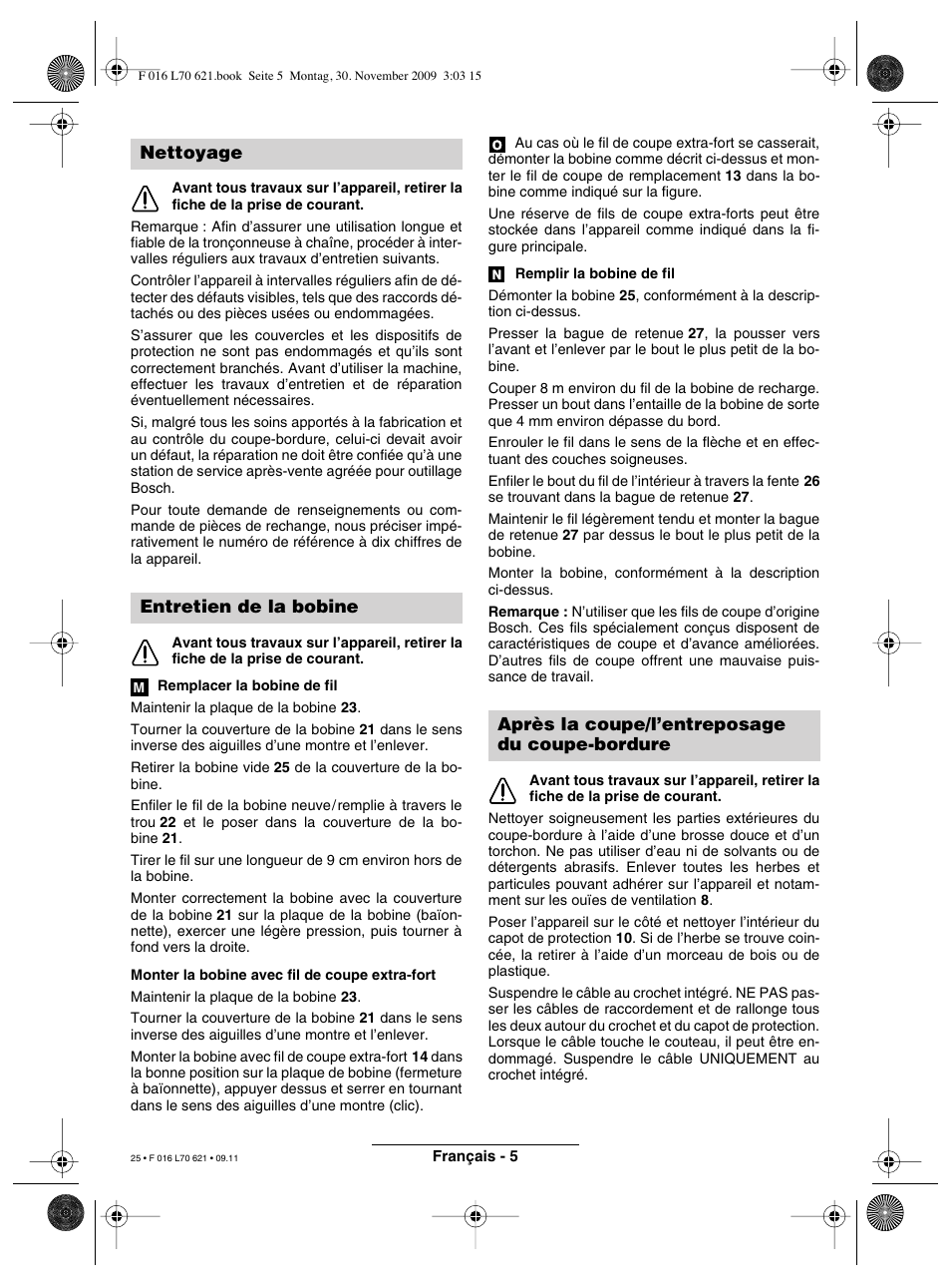 Nettoyage entretien de la bobine, Après la coupe/l’entreposage du coupe-bordure | Bosch ART 23 Combitrim User Manual | Page 25 / 194