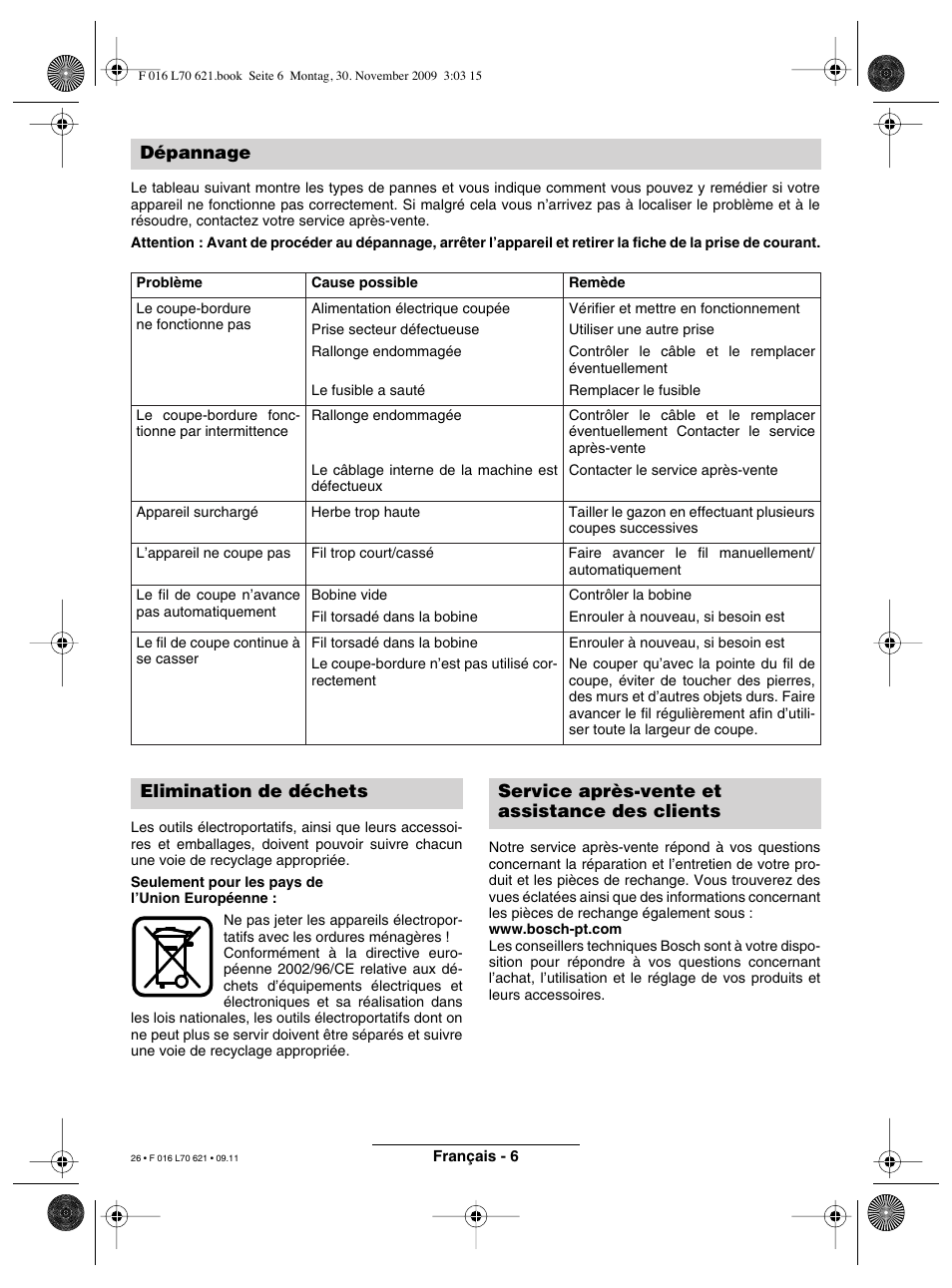 Dépannage | Bosch ART 23 Combitrim User Manual | Page 26 / 194