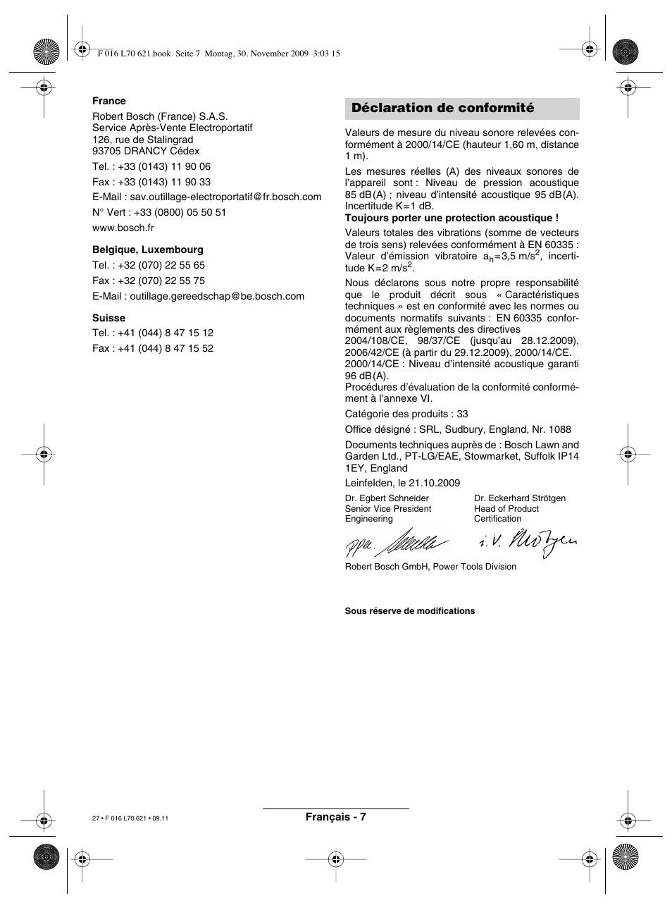 Déclaration de conformité | Bosch ART 23 Combitrim User Manual | Page 27 / 194