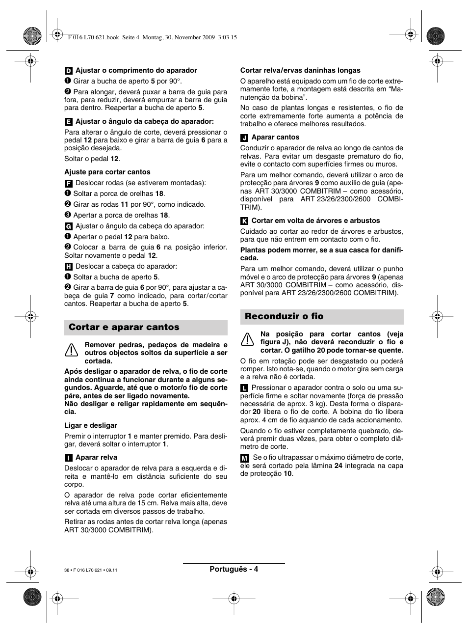 Cortar e aparar cantos, Reconduzir o fio | Bosch ART 23 Combitrim User Manual | Page 38 / 194