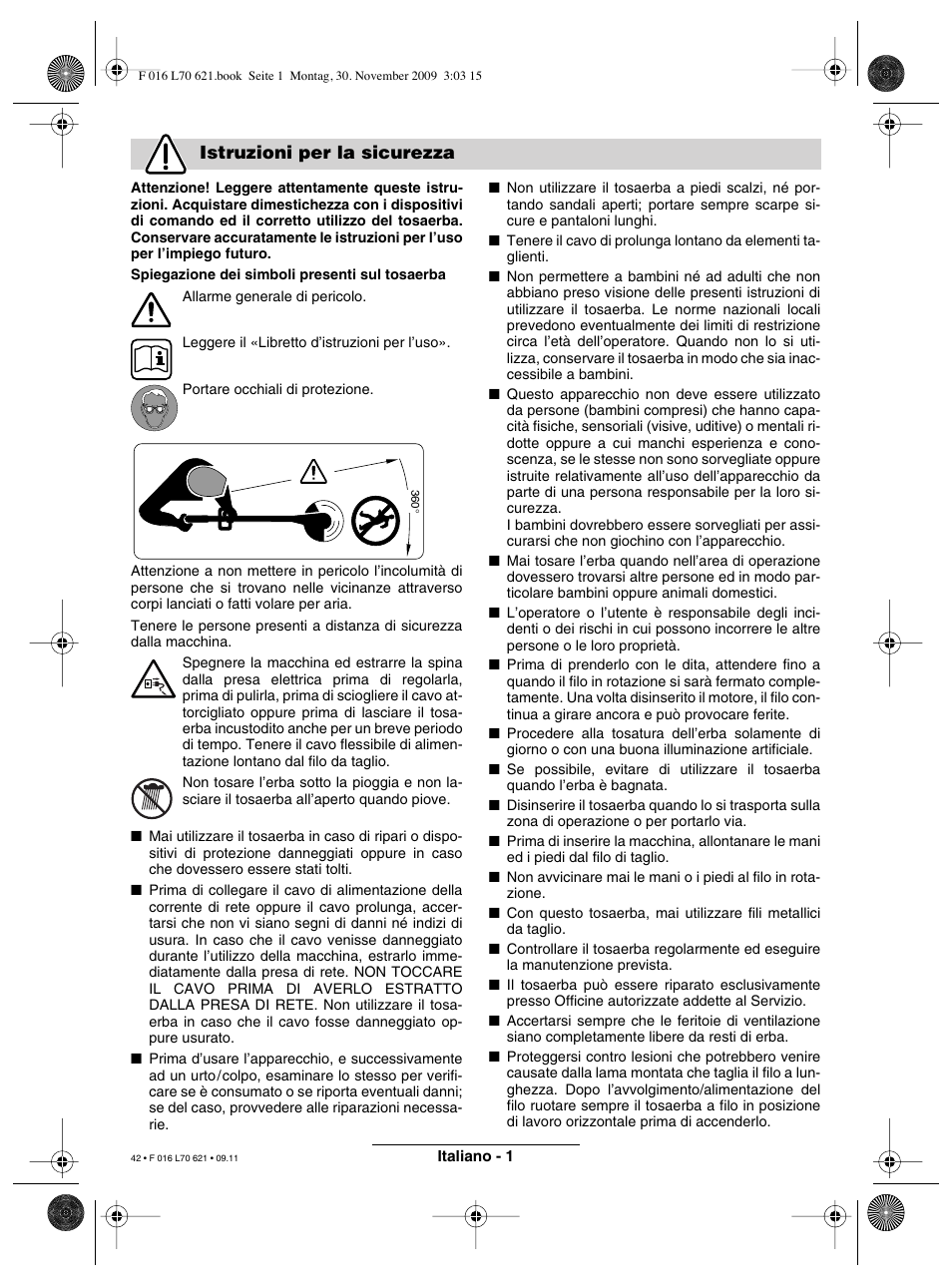 Istruzioni per la sicurezza | Bosch ART 23 Combitrim User Manual | Page 42 / 194