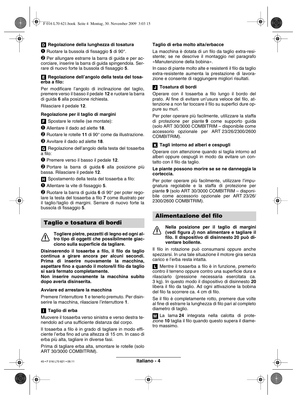 Taglio e tosatura di bordi, Alimentazione del filo | Bosch ART 23 Combitrim User Manual | Page 45 / 194