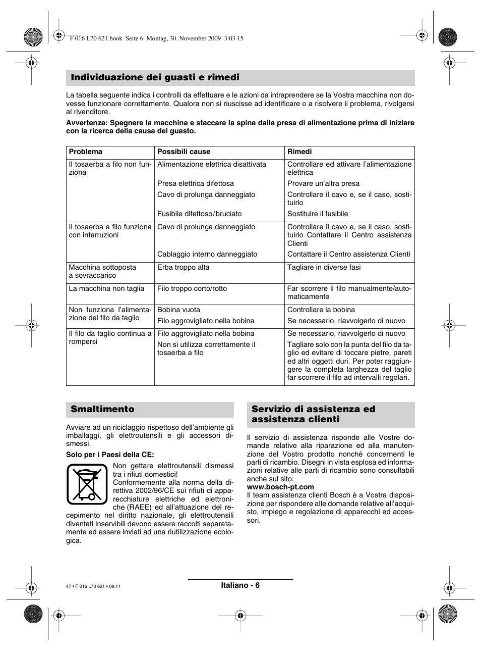 Individuazione dei guasti e rimedi | Bosch ART 23 Combitrim User Manual | Page 47 / 194