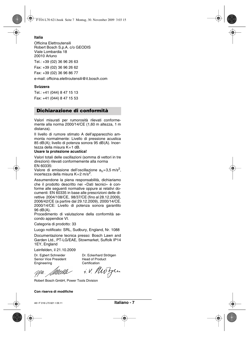 Dichiarazione di conformità | Bosch ART 23 Combitrim User Manual | Page 48 / 194