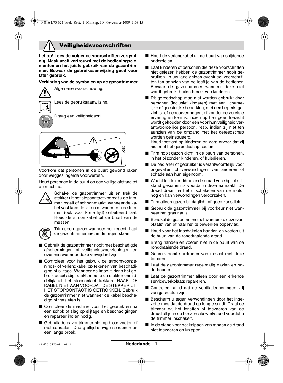 Veiligheidsvoorschriften | Bosch ART 23 Combitrim User Manual | Page 49 / 194