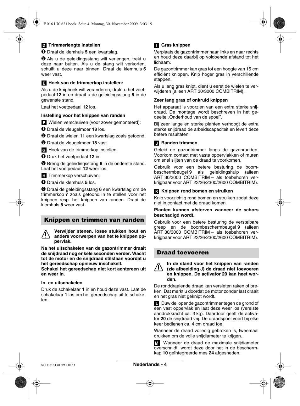 Knippen en trimmen van randen, Draad toevoeren | Bosch ART 23 Combitrim User Manual | Page 52 / 194