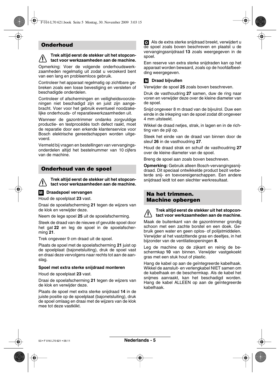 Onderhoud onderhoud van de spoel, Na het trimmen. machine opbergen | Bosch ART 23 Combitrim User Manual | Page 53 / 194