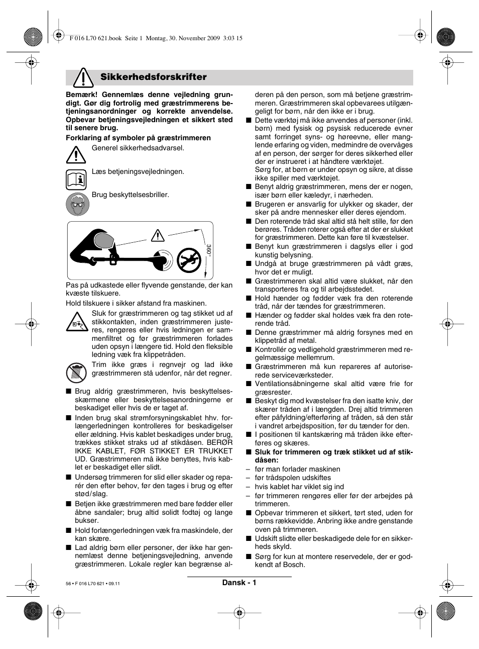 Sikkerhedsforskrifter | Bosch ART 23 Combitrim User Manual | Page 56 / 194