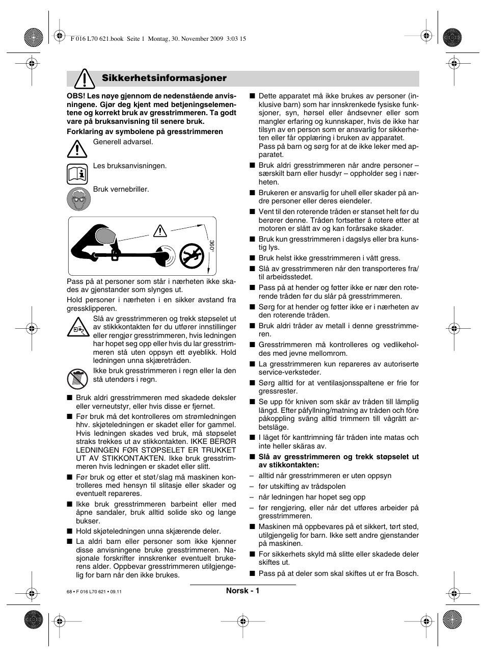 Sikkerhetsinformasjoner | Bosch ART 23 Combitrim User Manual | Page 68 / 194