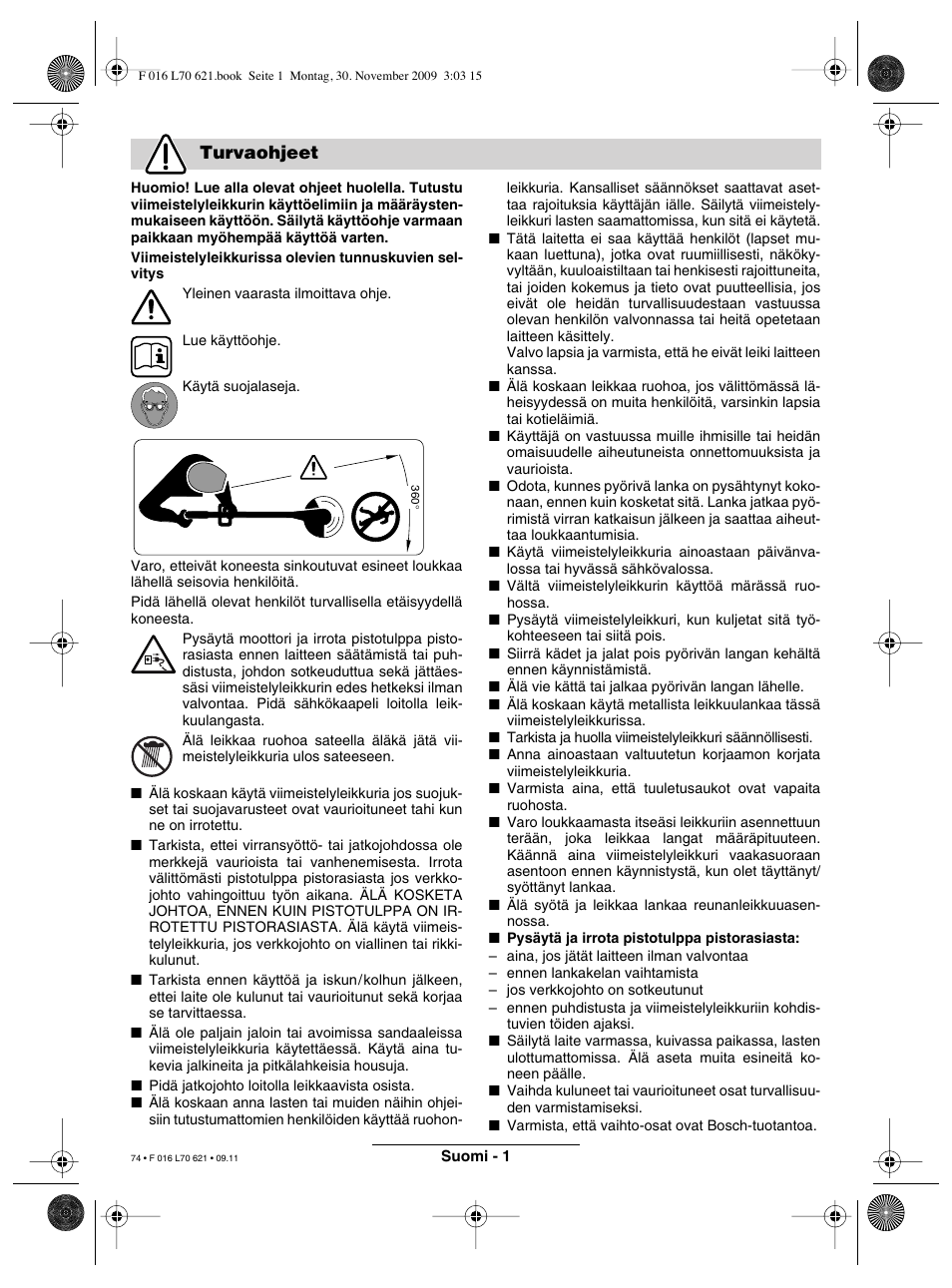 Turvaohjeet | Bosch ART 23 Combitrim User Manual | Page 74 / 194