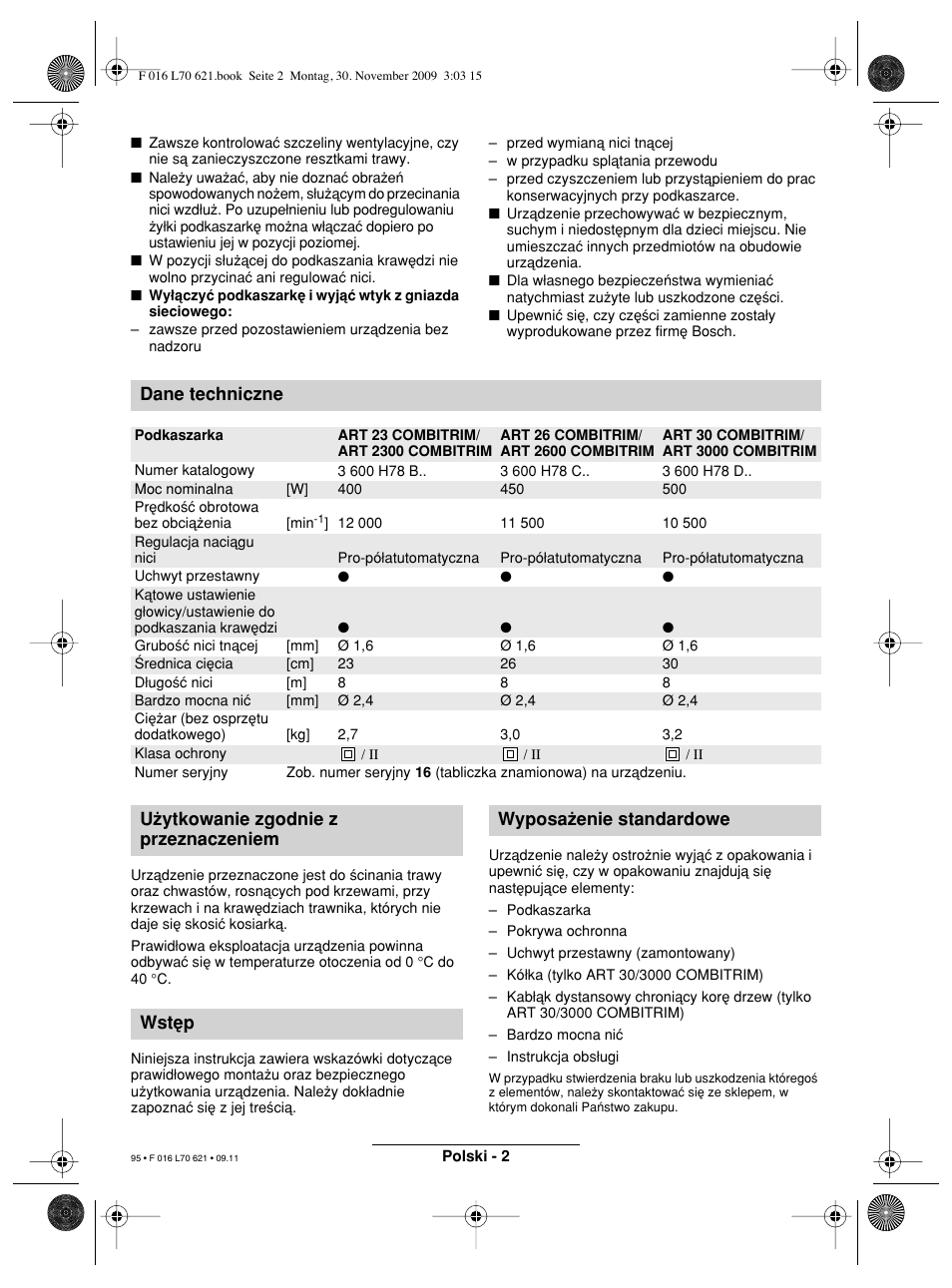 Dane techniczne | Bosch ART 23 Combitrim User Manual | Page 95 / 194