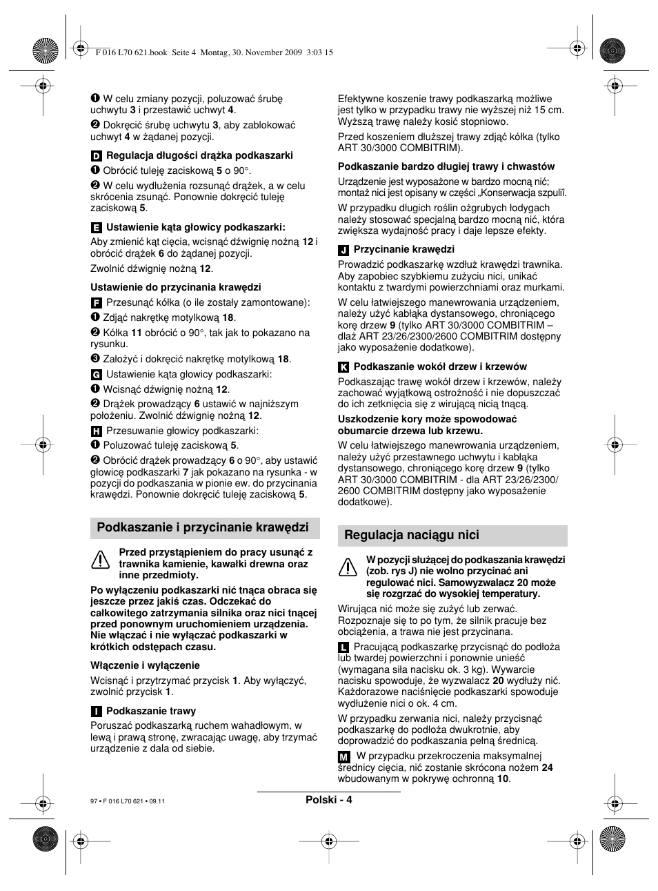 Podkaszanie i przycinanie kraw∑dzi, Regulacja naciågu nici | Bosch ART 23 Combitrim User Manual | Page 97 / 194