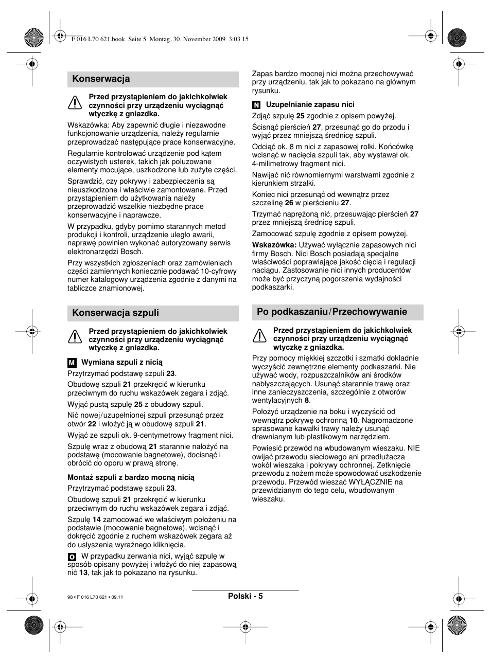 Konserwacja konserwacja szpuli, Po podkaszaniu/przechowywanie | Bosch ART 23 Combitrim User Manual | Page 98 / 194