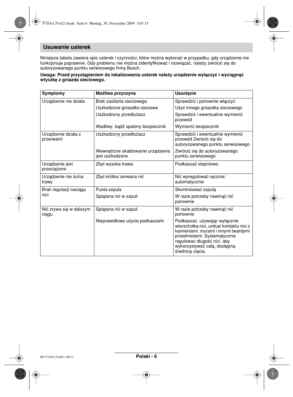 Usuwanie usterek | Bosch ART 23 Combitrim User Manual | Page 99 / 194