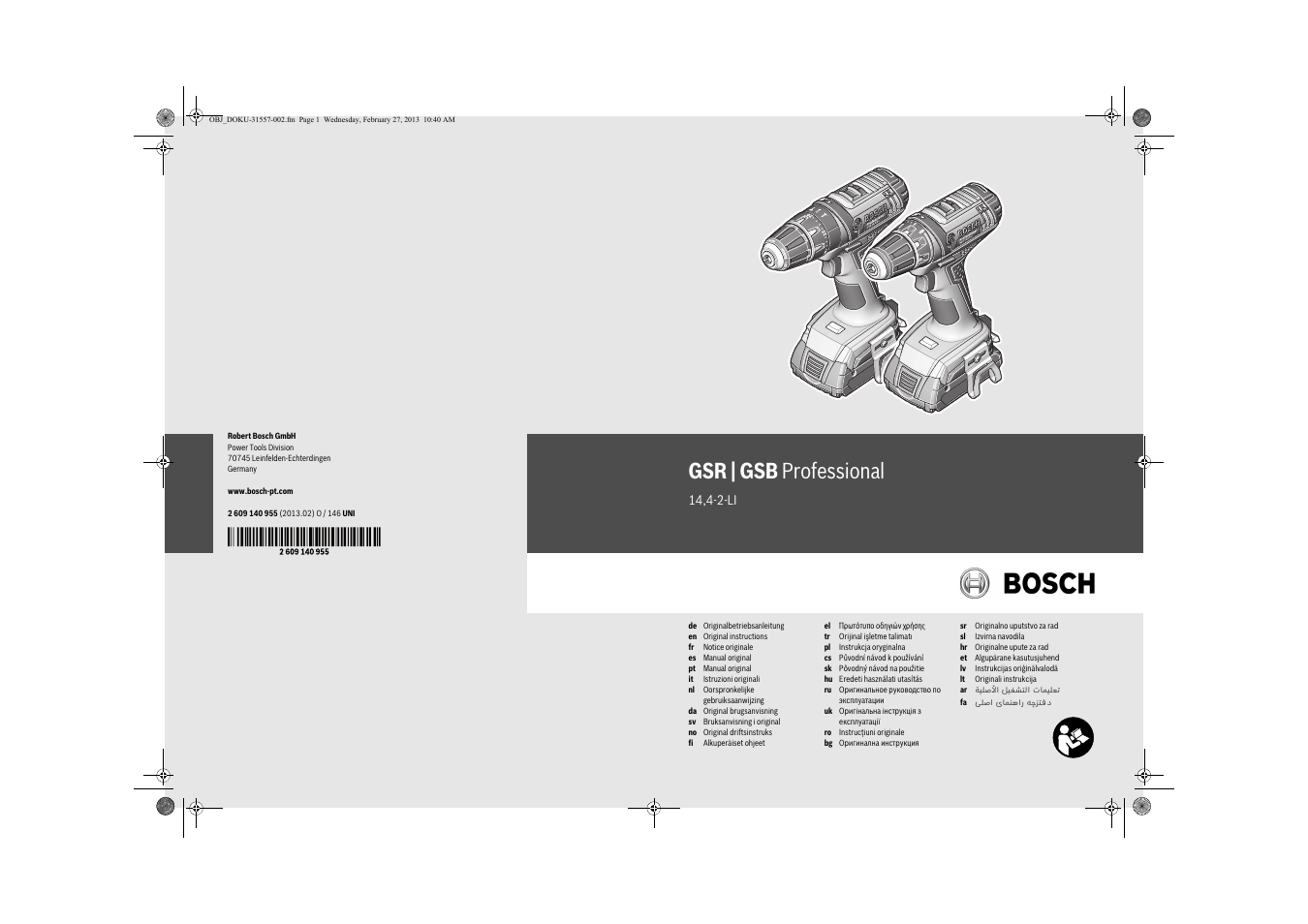 Bosch GSB 14,4-2-LI Professional User Manual | 145 pages