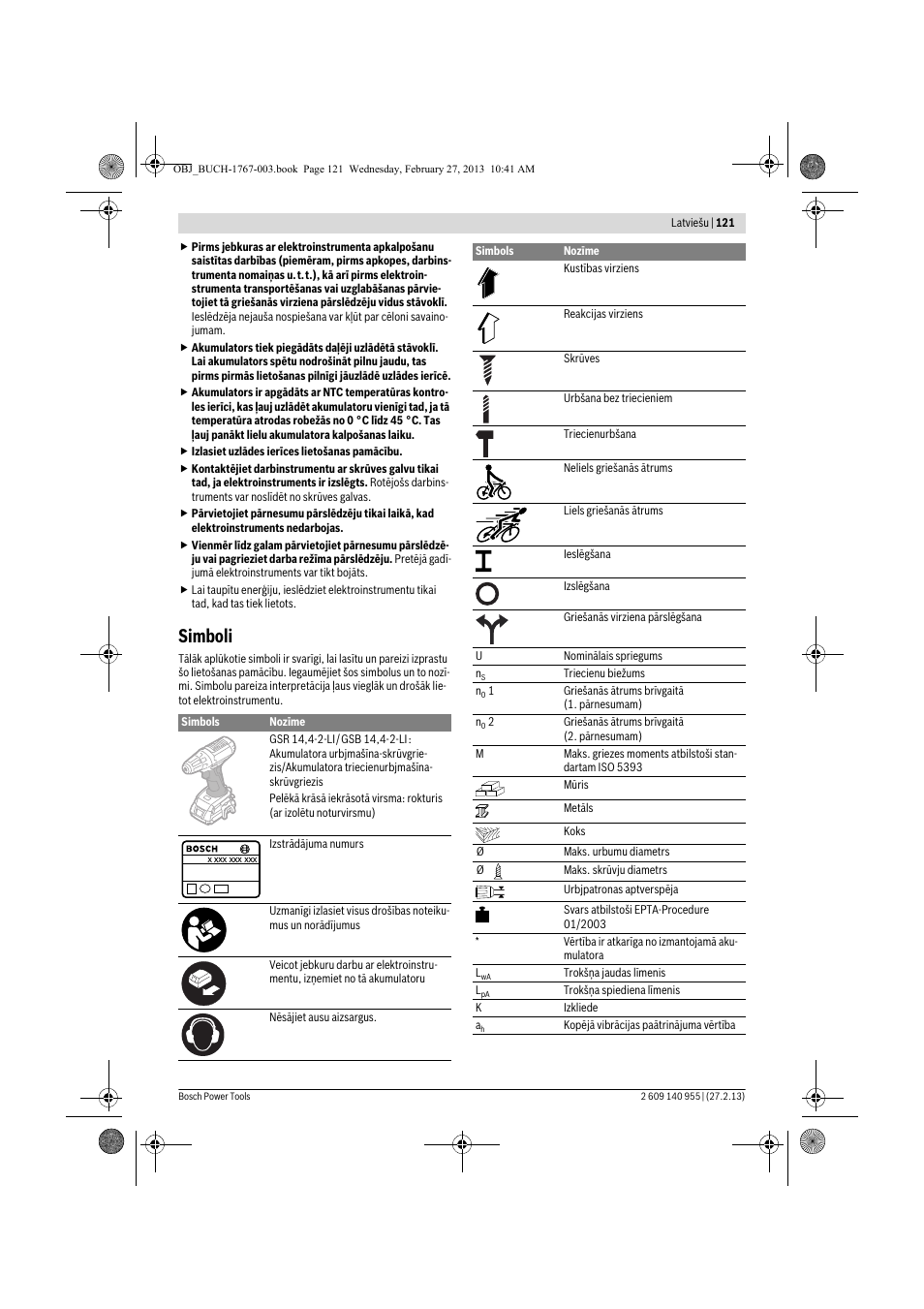 Simboli | Bosch GSB 14,4-2-LI Professional User Manual | Page 121 / 145