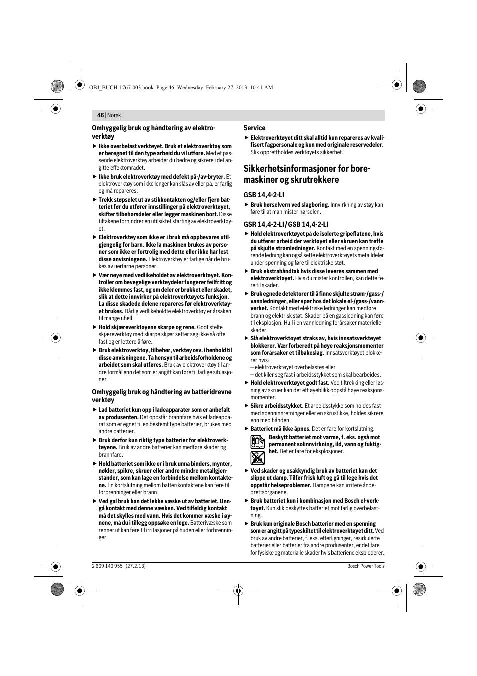 Bosch GSB 14,4-2-LI Professional User Manual | Page 46 / 145