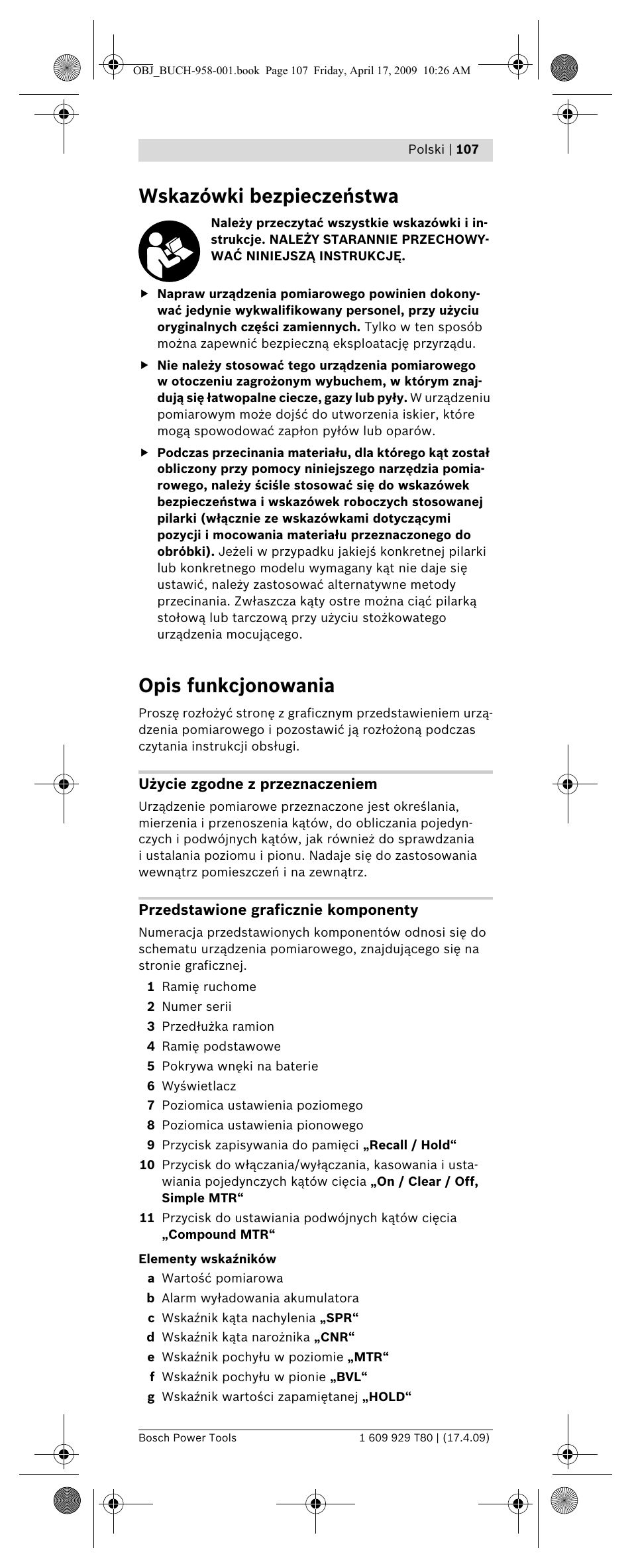 Wskazówki bezpieczeństwa, Opis funkcjonowania | Bosch GAM 220 MF Professional User Manual | Page 107 / 246
