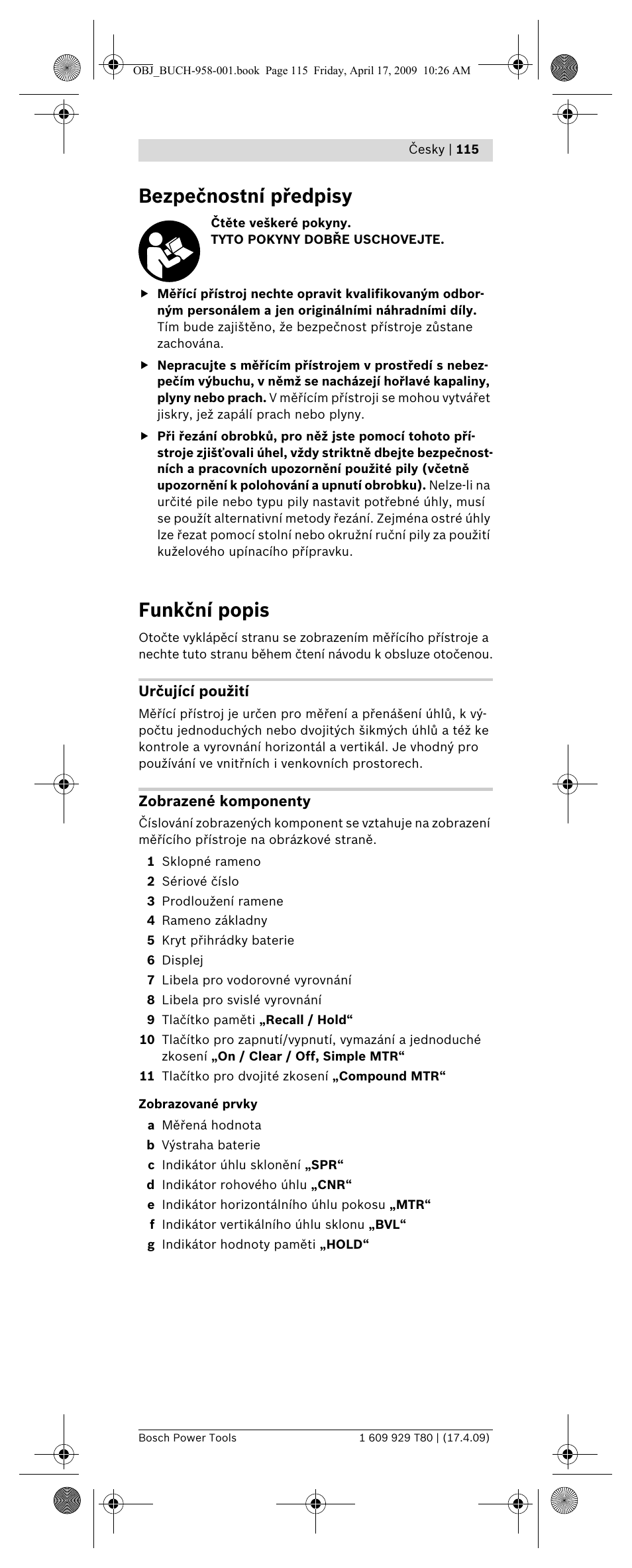 Bezpečnostní předpisy, Funkční popis | Bosch GAM 220 MF Professional User Manual | Page 115 / 246