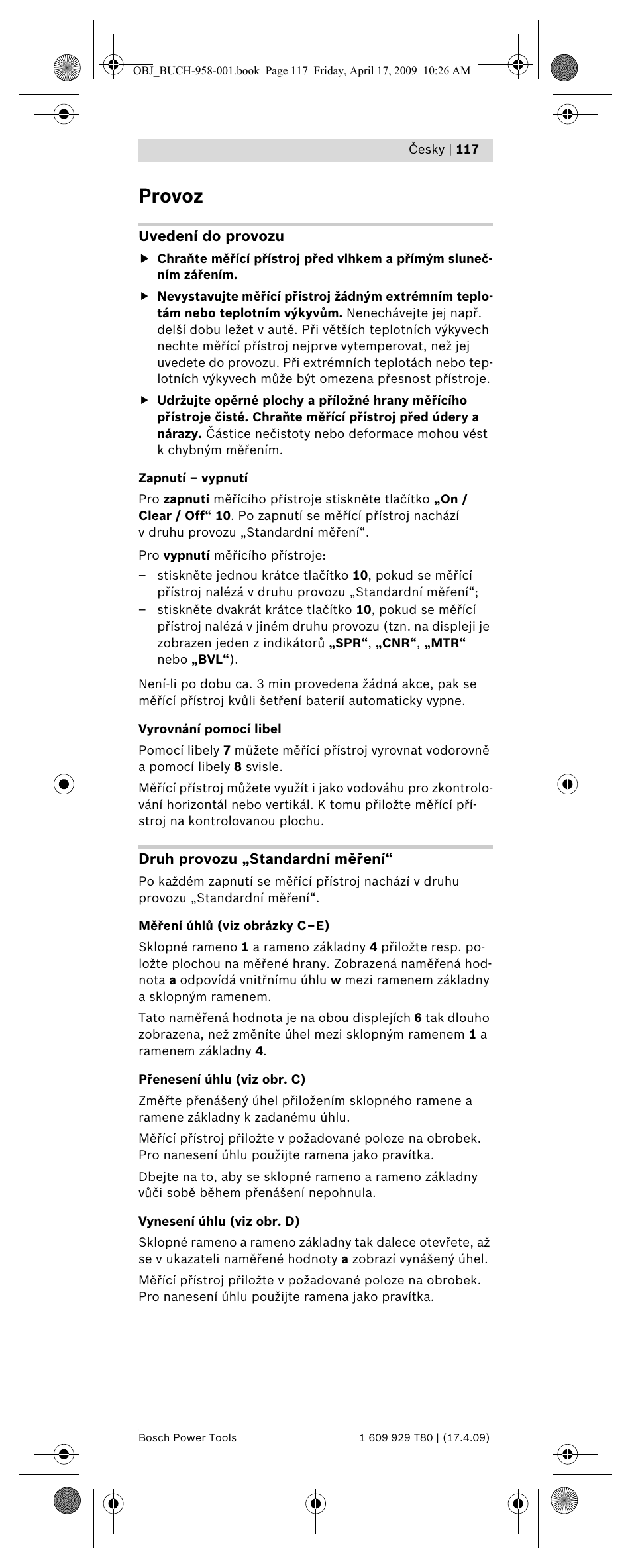 Provoz | Bosch GAM 220 MF Professional User Manual | Page 117 / 246