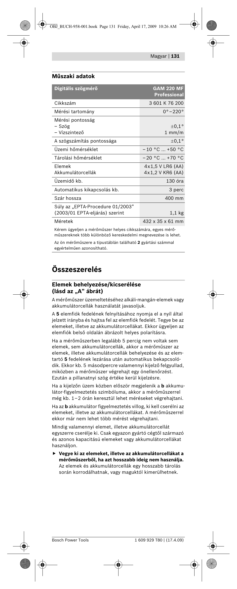 Összeszerelés | Bosch GAM 220 MF Professional User Manual | Page 131 / 246