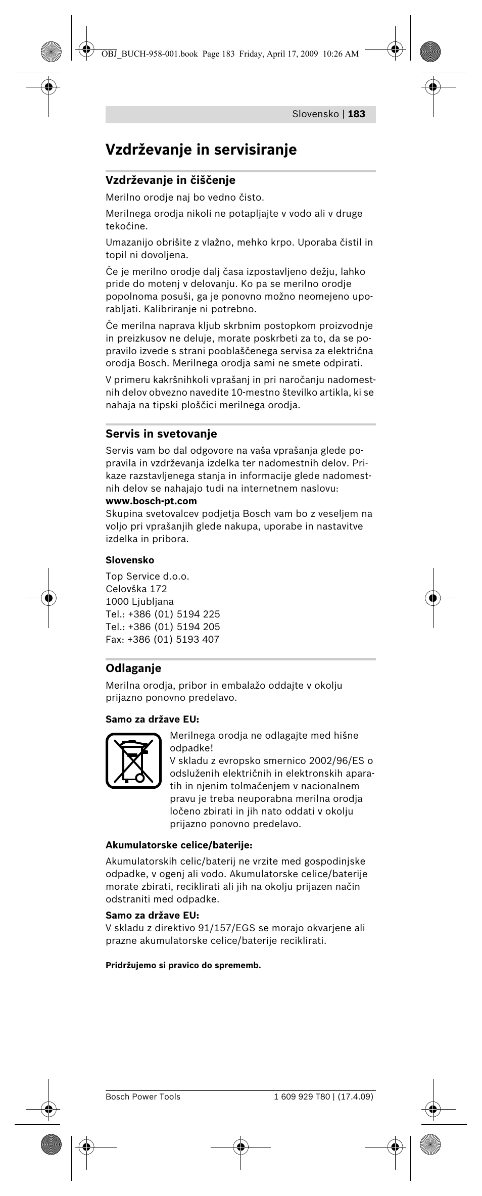 Vzdrževanje in servisiranje | Bosch GAM 220 MF Professional User Manual | Page 183 / 246