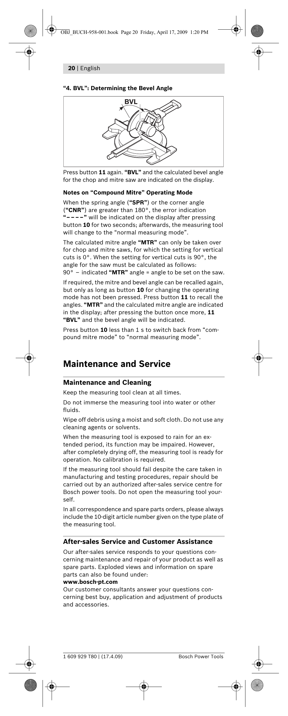 Maintenance and service | Bosch GAM 220 MF Professional User Manual | Page 20 / 246