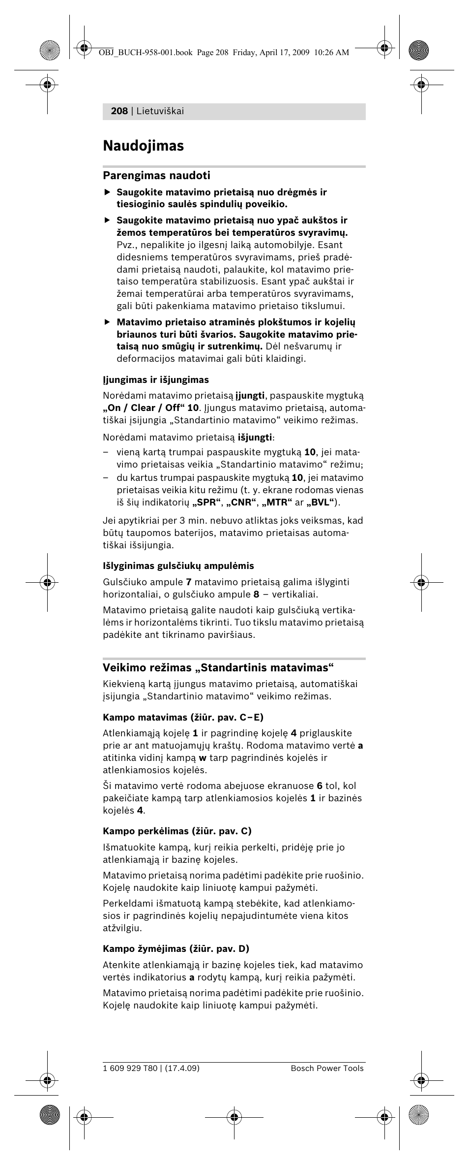 Naudojimas | Bosch GAM 220 MF Professional User Manual | Page 208 / 246