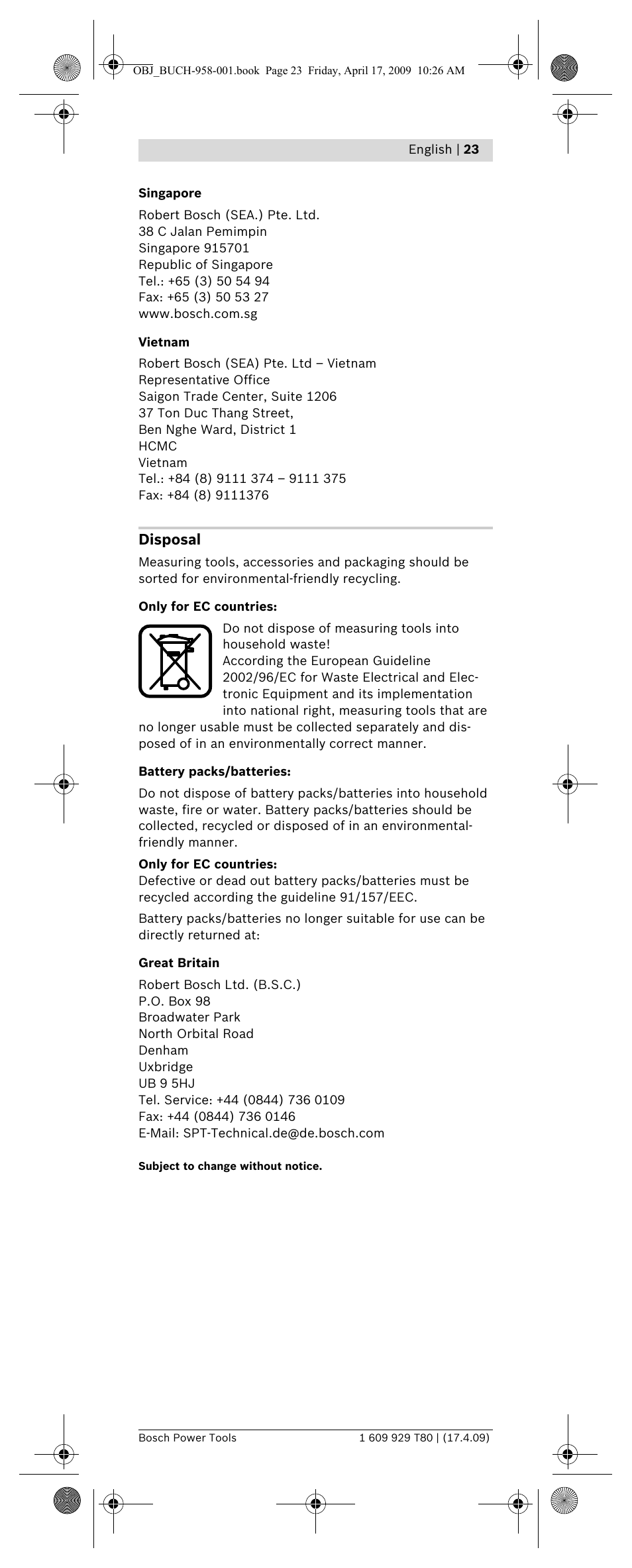 Disposal | Bosch GAM 220 MF Professional User Manual | Page 23 / 246