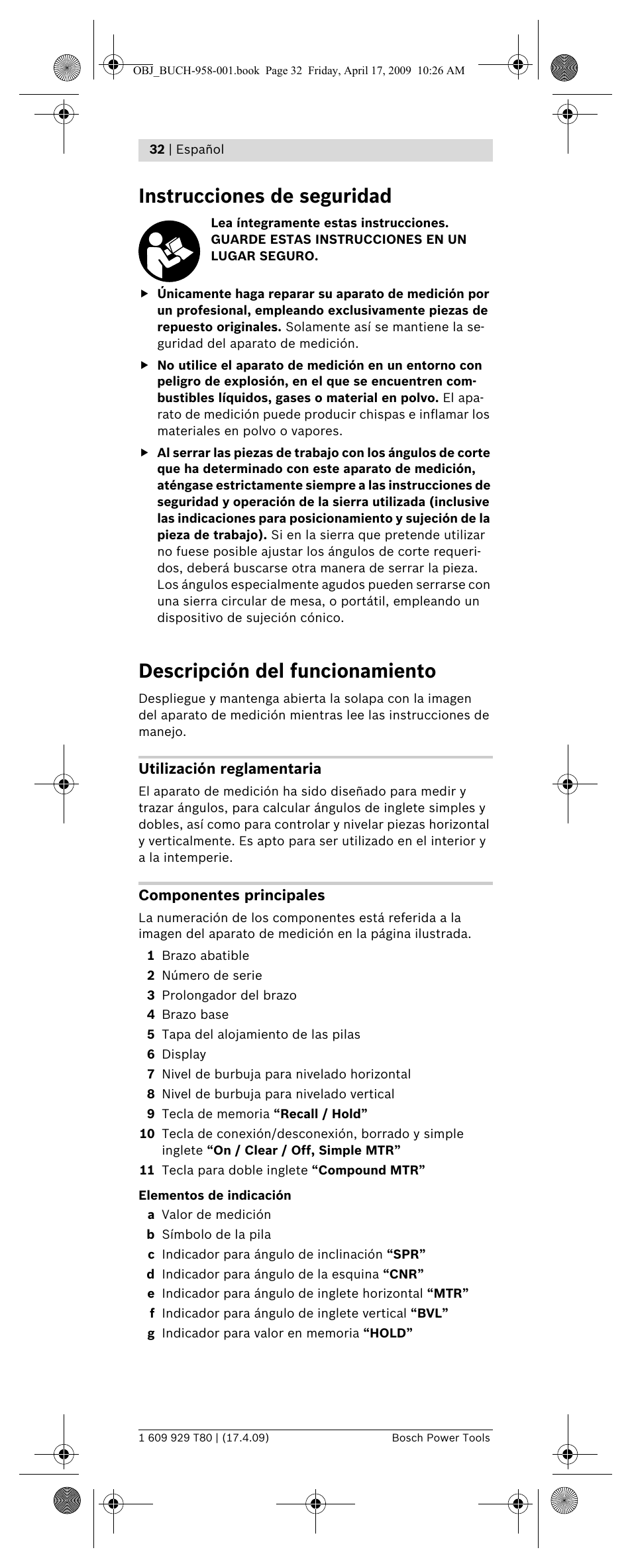 Instrucciones de seguridad, Descripción del funcionamiento | Bosch GAM 220 MF Professional User Manual | Page 32 / 246