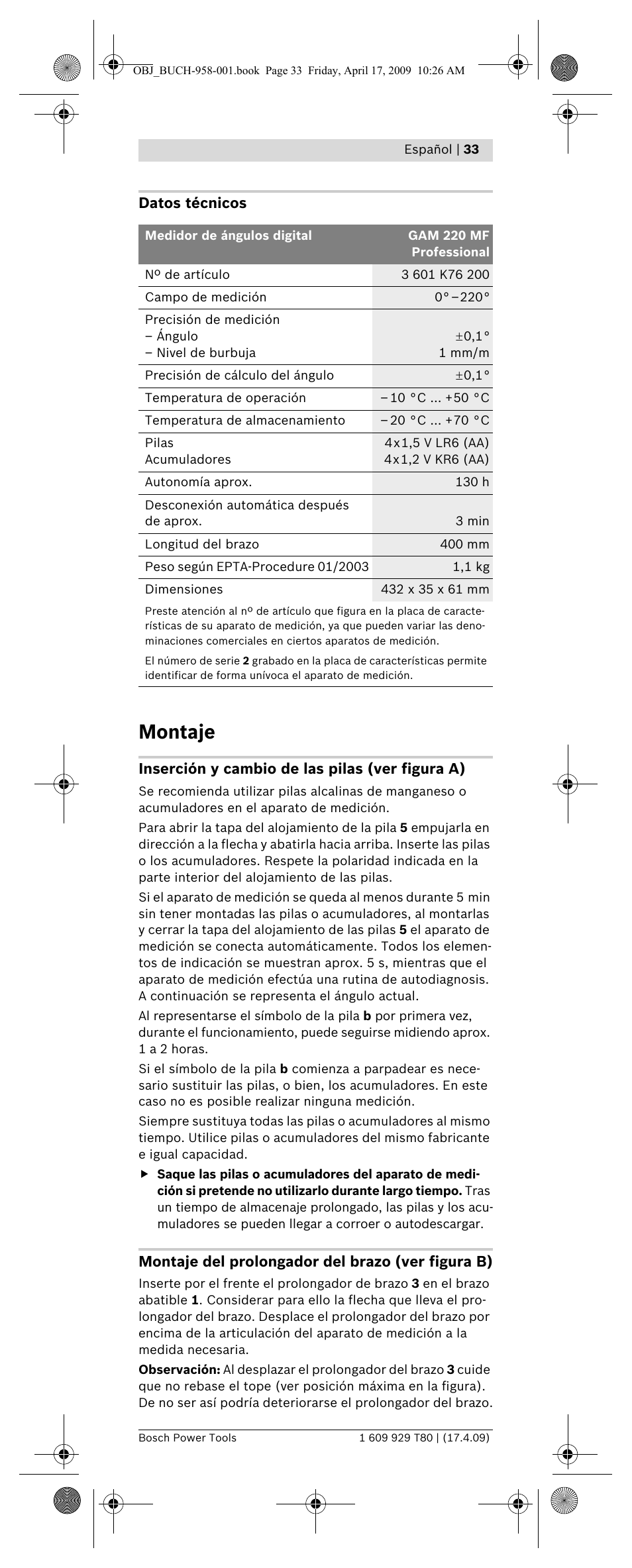 Montaje | Bosch GAM 220 MF Professional User Manual | Page 33 / 246