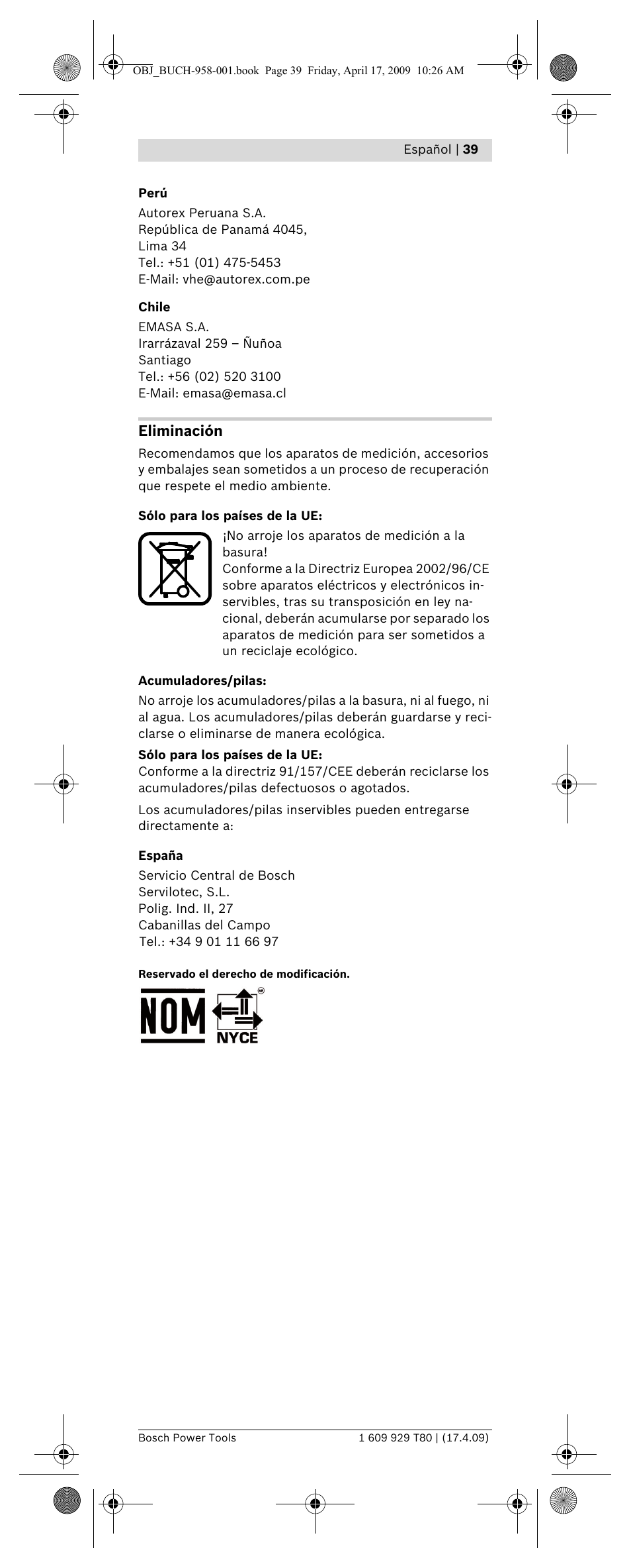 Eliminación | Bosch GAM 220 MF Professional User Manual | Page 39 / 246