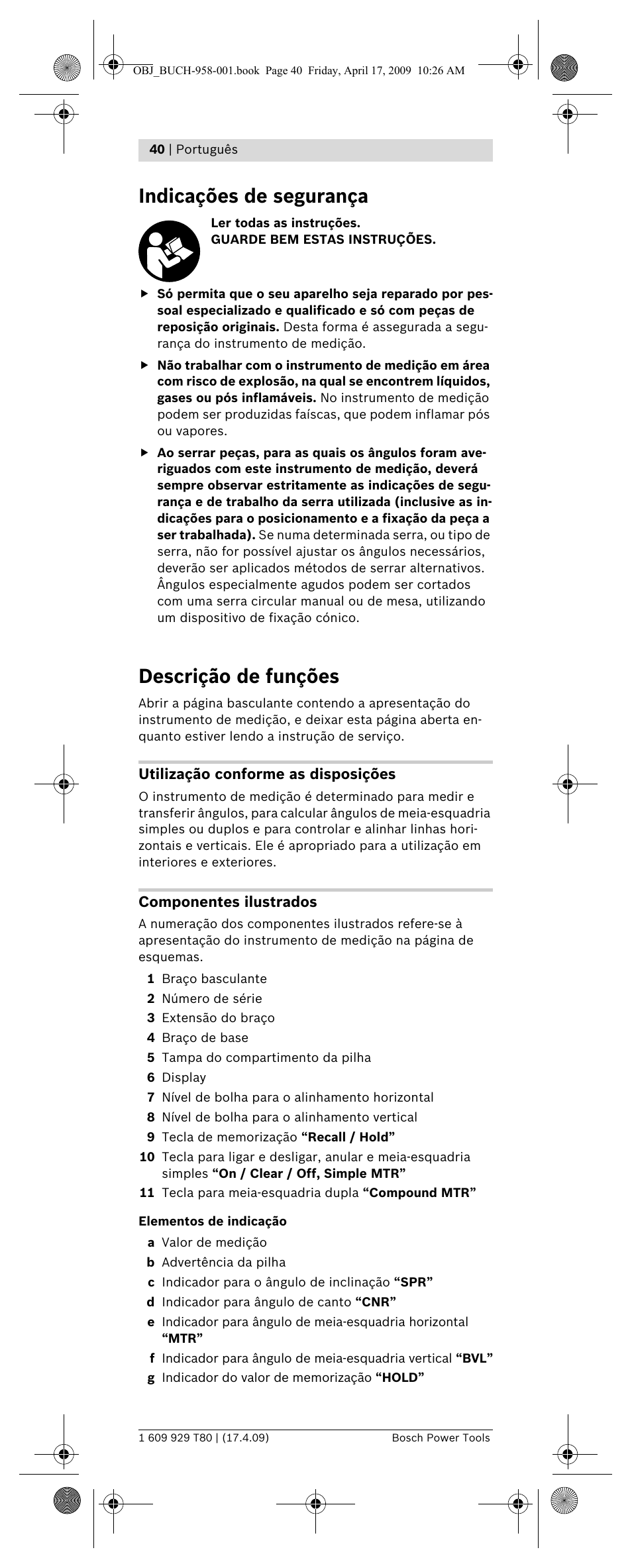 Indicações de segurança, Descrição de funções | Bosch GAM 220 MF Professional User Manual | Page 40 / 246