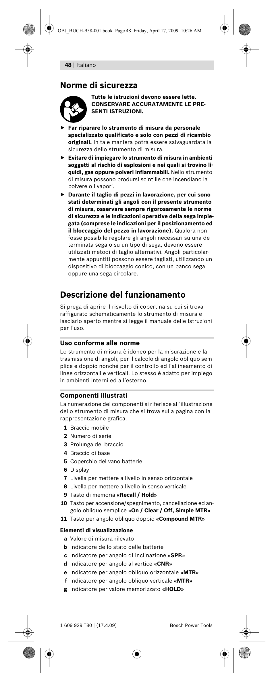 Norme di sicurezza, Descrizione del funzionamento | Bosch GAM 220 MF Professional User Manual | Page 48 / 246