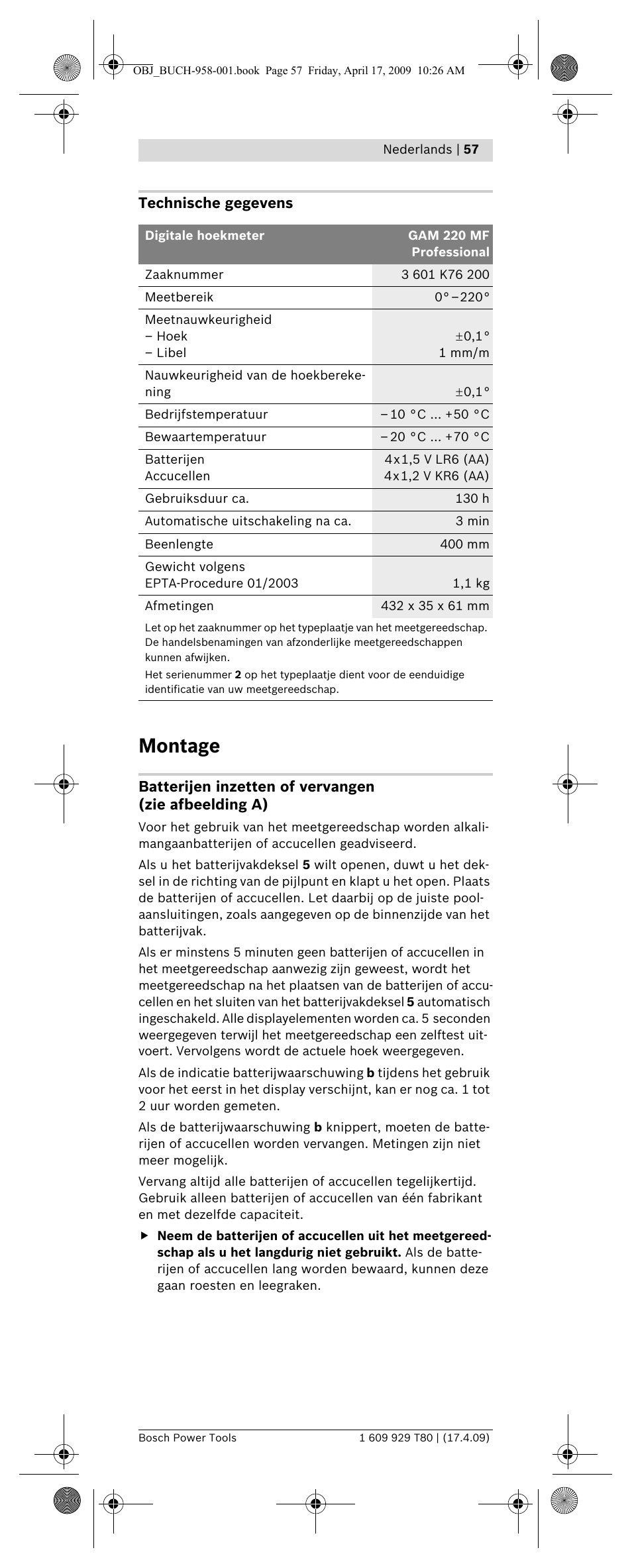Montage | Bosch GAM 220 MF Professional User Manual | Page 57 / 246