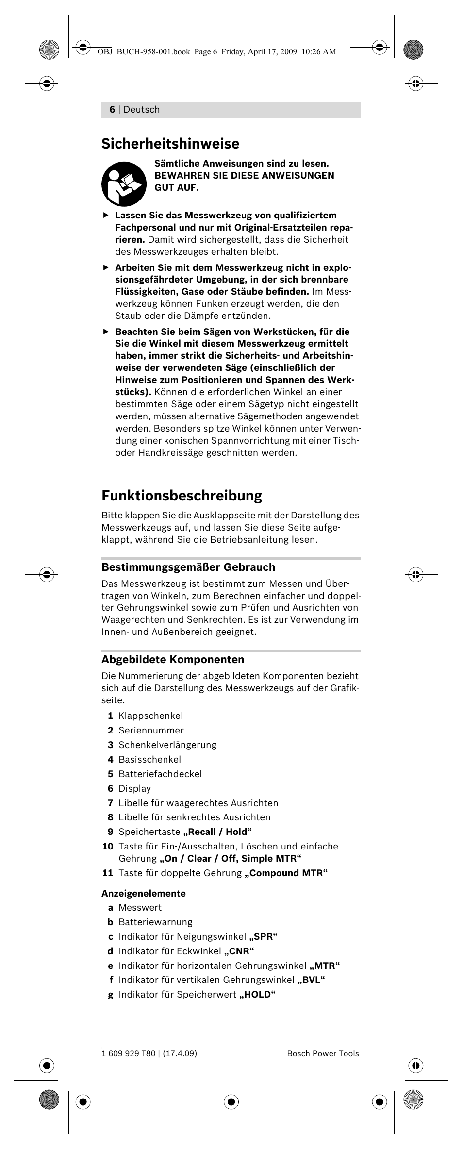 Sicherheitshinweise, Funktionsbeschreibung | Bosch GAM 220 MF Professional User Manual | Page 6 / 246