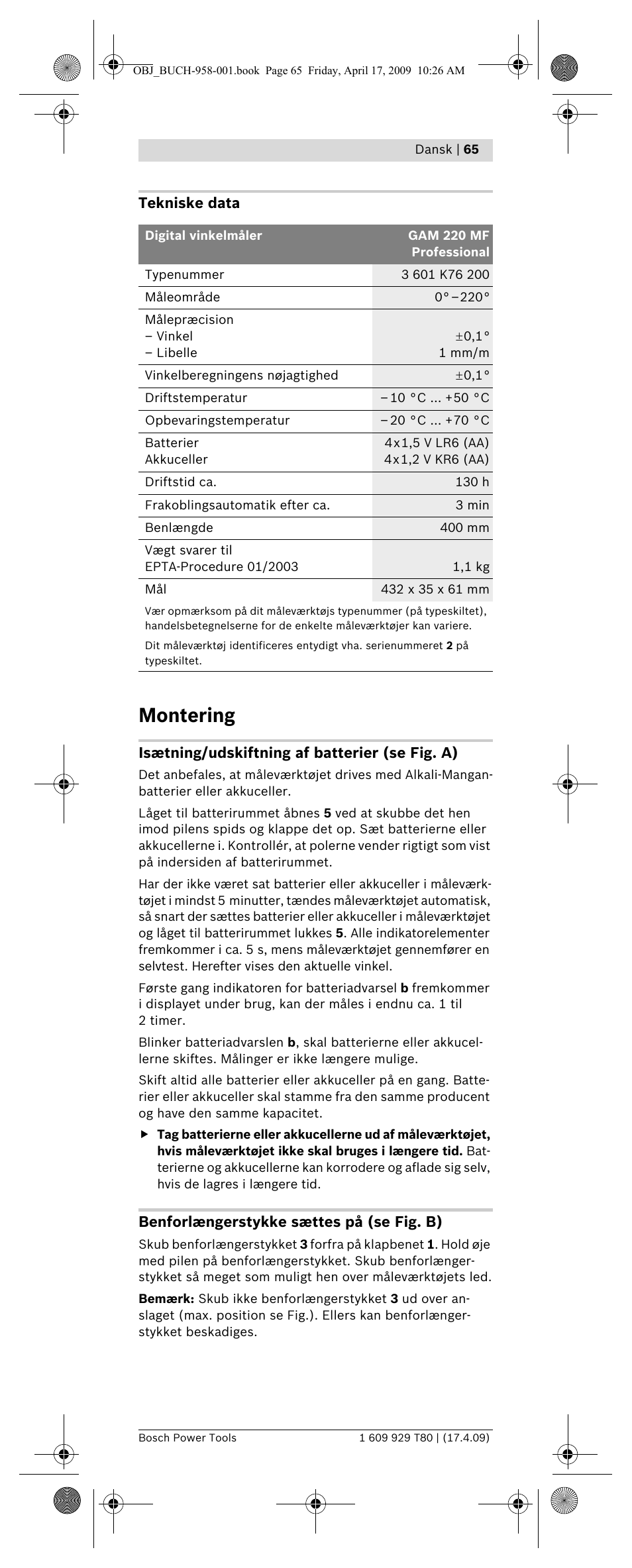 Montering | Bosch GAM 220 MF Professional User Manual | Page 65 / 246