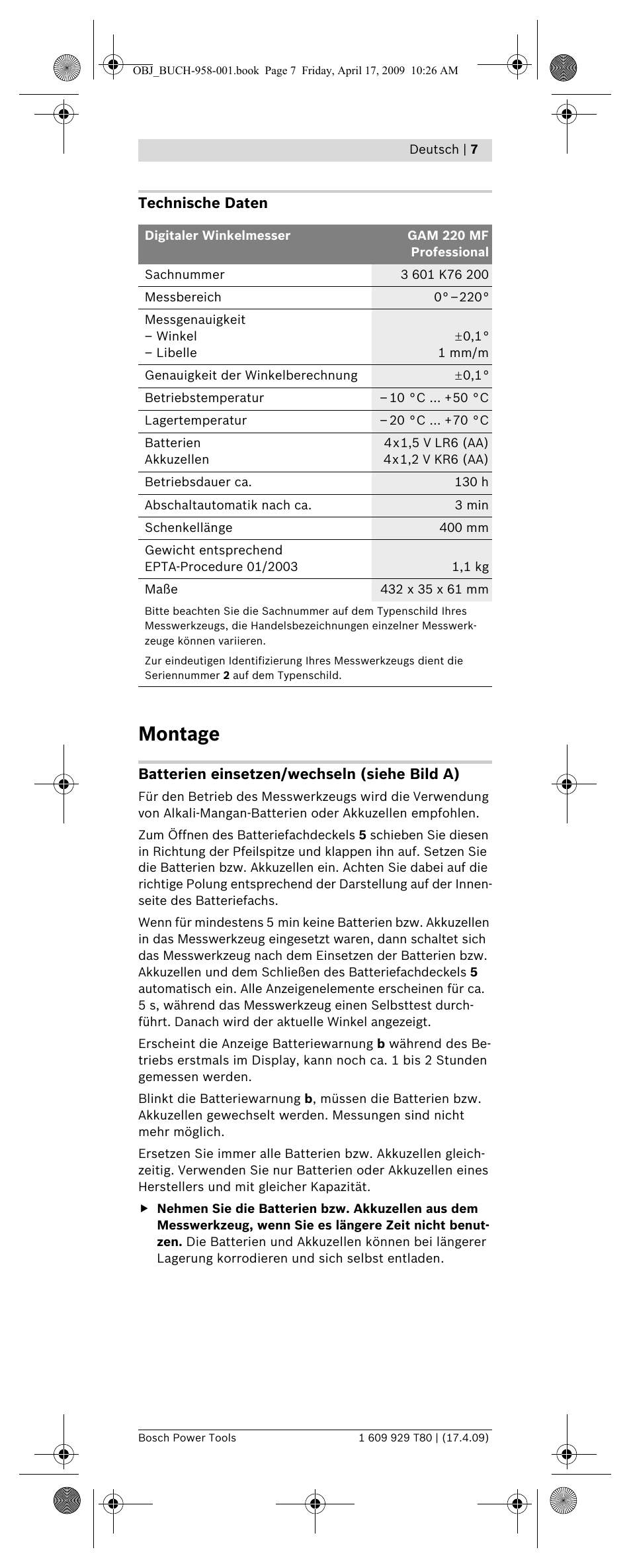 Montage | Bosch GAM 220 MF Professional User Manual | Page 7 / 246