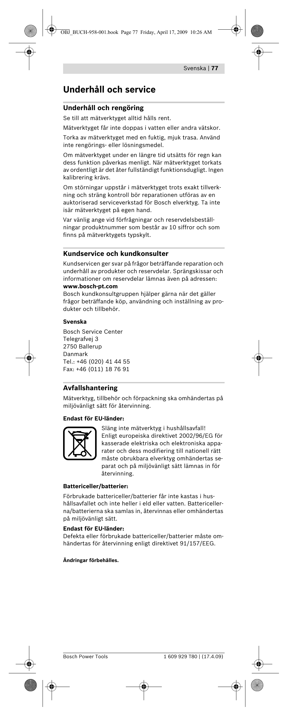 Underhåll och service | Bosch GAM 220 MF Professional User Manual | Page 77 / 246