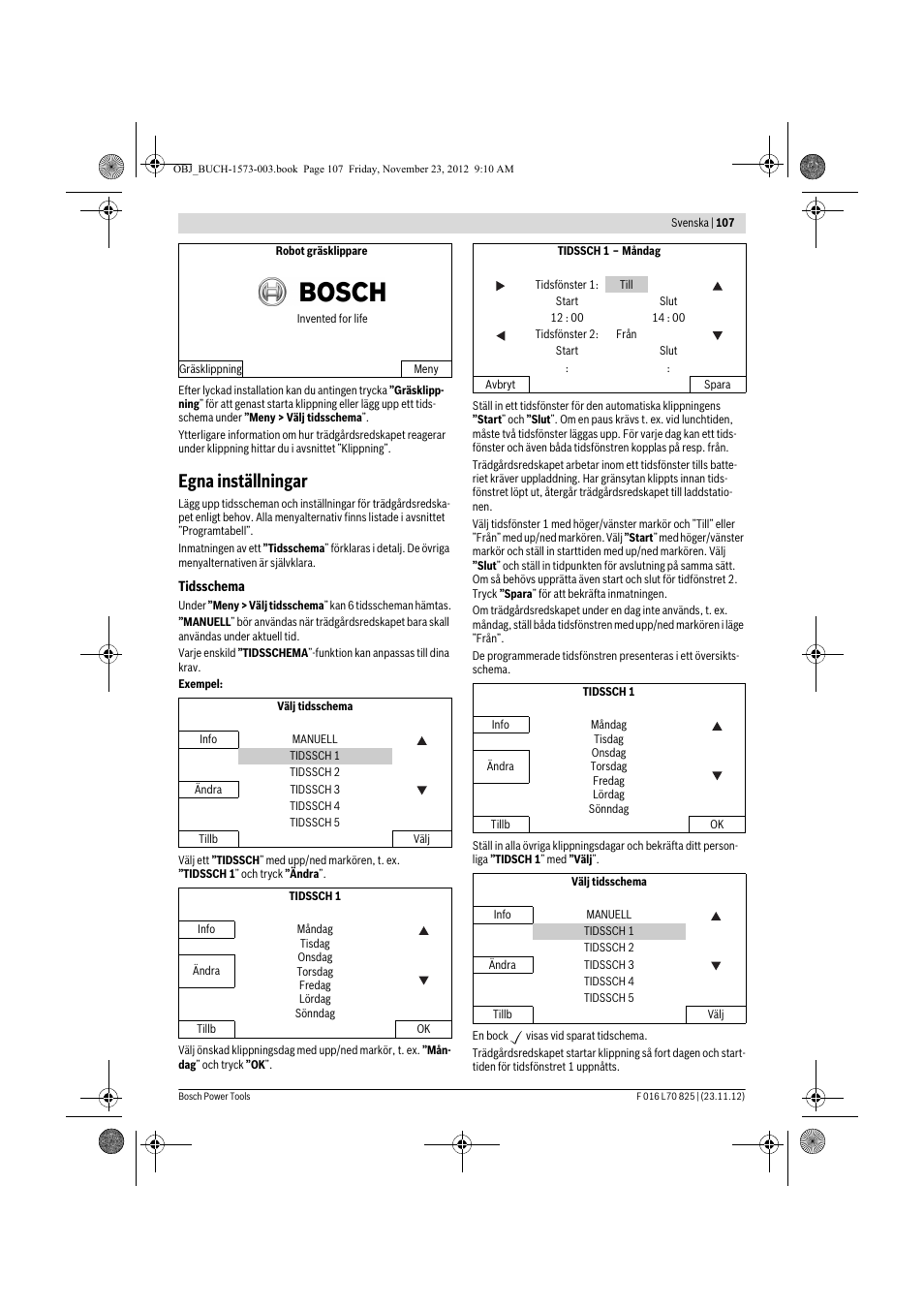 Egna inställningar | Bosch Indego User Manual | Page 107 / 309