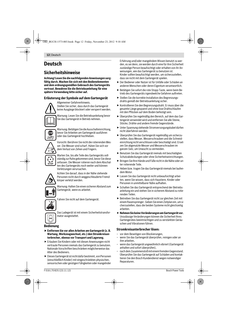 Deutsch, Sicherheitshinweise | Bosch Indego User Manual | Page 12 / 309