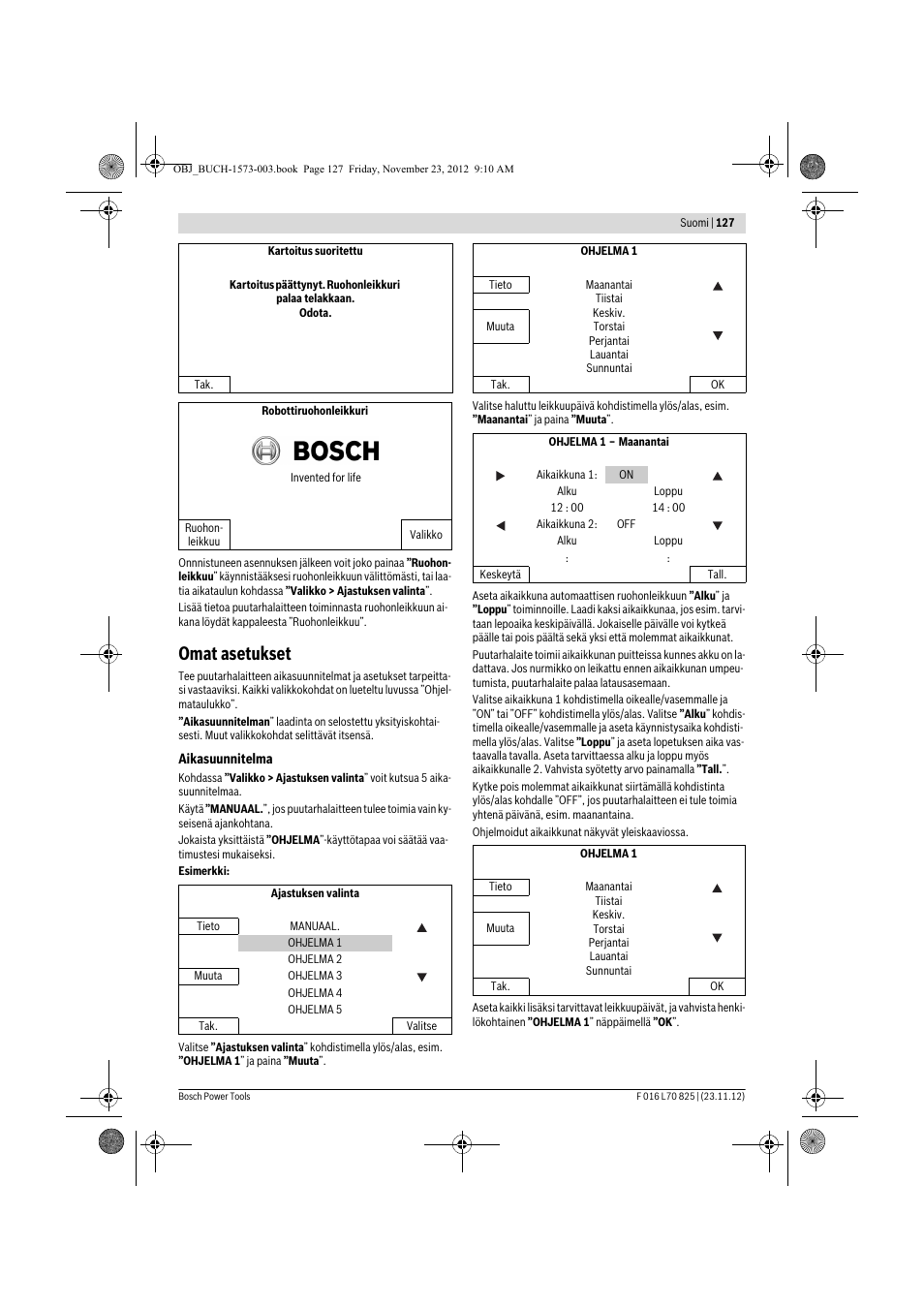 Omat asetukset | Bosch Indego User Manual | Page 127 / 309