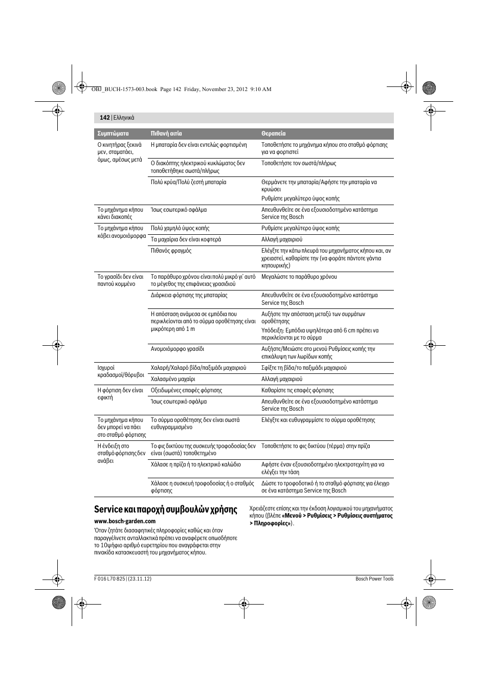 Service και παροχή συμβουλών χρήσης | Bosch Indego User Manual | Page 142 / 309