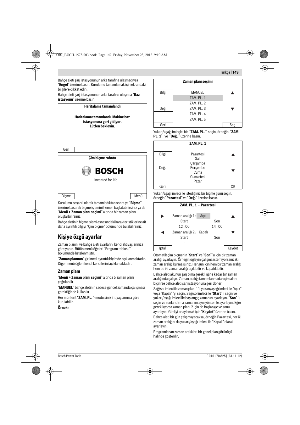 Kişiye özgü ayarlar | Bosch Indego User Manual | Page 149 / 309